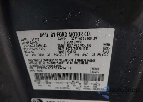 2014 Ford F-150 Xlt из США, поврежденный, VIN 1FTFW1CF3EFA24117